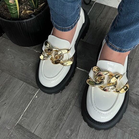 White Chain Strap Platform Loafers - Picture 7 of 11